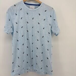 Denim & Flower Pineapple T-Shirt Mens Medium Blue Excellent Tropical Striped